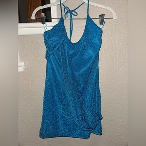 Blue sparkly Meshki dress.